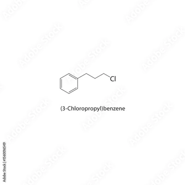 Fototapeta (3-Chloropropyl)benzene skeletal structure. Halogenated aryl alkane compound schematic illustration. Simple diagram, chemical formula.
