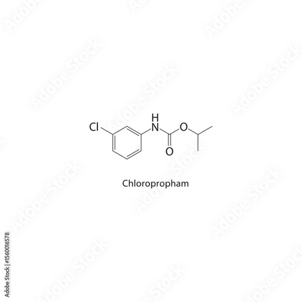 Fototapeta Chloropropham skeletal structure. Carbamate herbicide compound schematic illustration. Simple diagram, chemical formula.