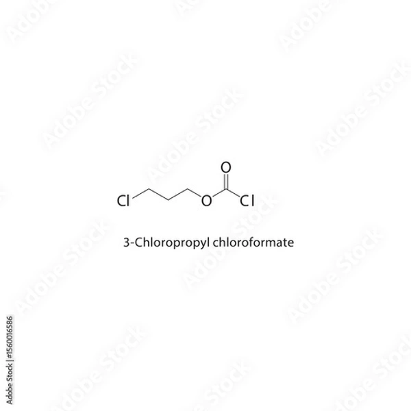 Fototapeta 3-Chloropropyl chloroformate skeletal structure. Halogenated chloroformate ester compound schematic illustration. Simple diagram, chemical formula.