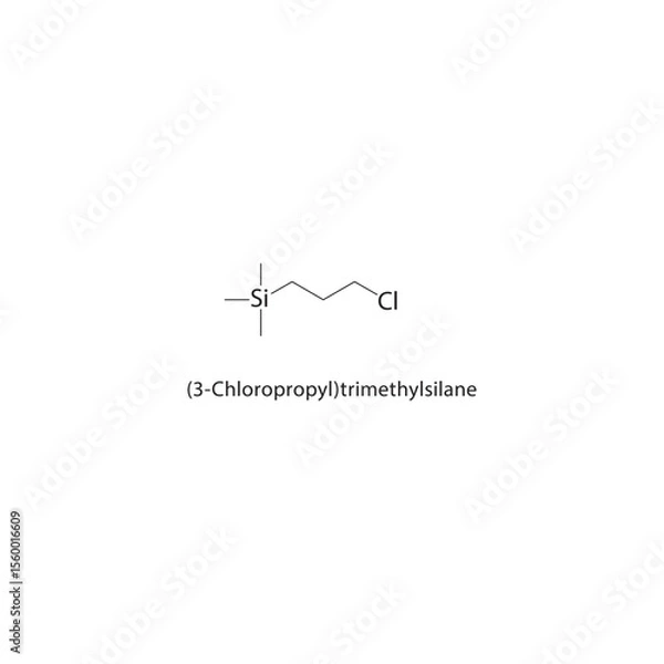 Fototapeta (3-Chloropropyl)trimethylsilane skeletal structure. Organosilane compound schematic illustration. Simple diagram, chemical formula.