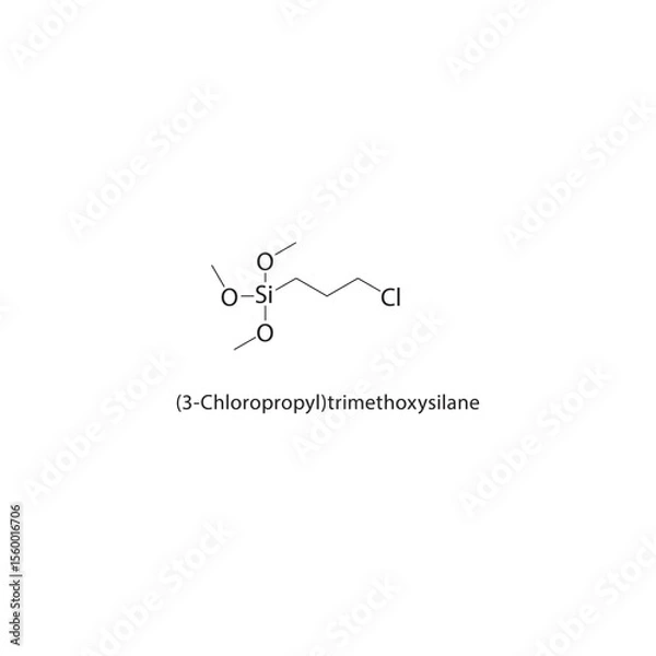 Fototapeta (3-Chloropropyl)trimethoxysilane skeletal structure. Organosilane compound schematic illustration. Simple diagram, chemical formula.