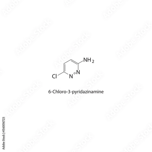 Fototapeta 6-Chloro-3-pyridazinamine skeletal structure. Halogenated pyridazine derivative compound schematic illustration. Simple diagram, chemical formula.