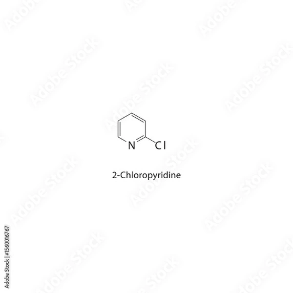 Fototapeta 2-Chloropyridine skeletal structure. Halogenated pyridine compound schematic illustration. Simple diagram, chemical formula.