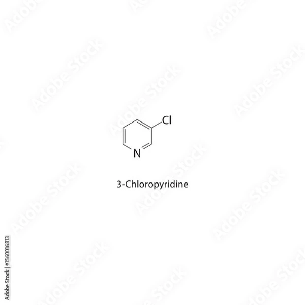 Fototapeta 3-Chloropyridine skeletal structure. Halogenated pyridine compound schematic illustration. Simple diagram, chemical formula.