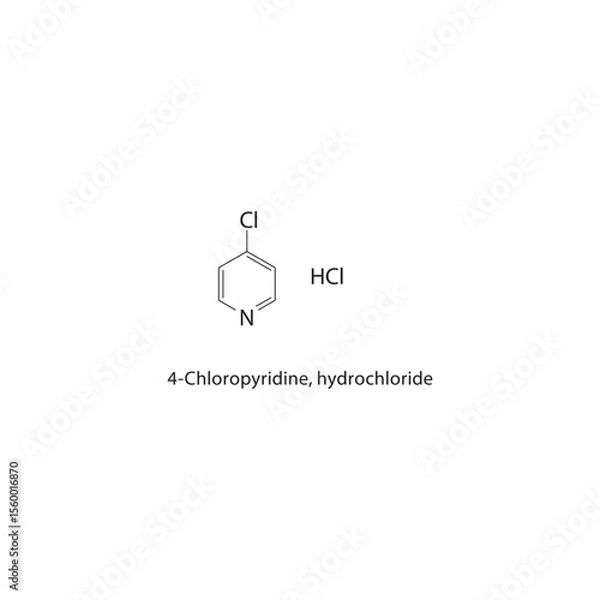 Fototapeta 4-Chloropyridine, hydrochloride skeletal structure. Halogenated pyridine salt compound schematic illustration. Simple diagram, chemical formula.