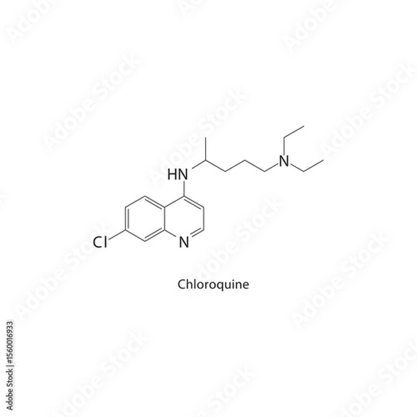 Fototapeta Chloroquine skeletal structure. Antimalarial drug compound schematic illustration. Simple diagram, chemical formula.
