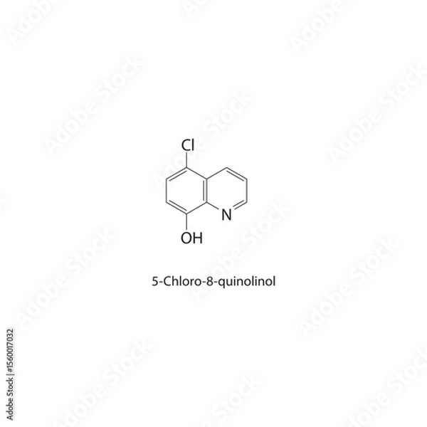 Fototapeta 5-Chloro-8-quinolinol skeletal structure. Halogenated hydroxylated quinoline compound schematic illustration. Simple diagram, chemical formula.