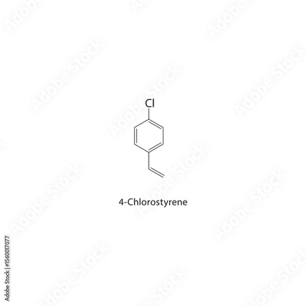 Fototapeta 4-Chlorostyrene skeletal structure. Halogenated vinylbenzene compound schematic illustration. Simple diagram, chemical formula.