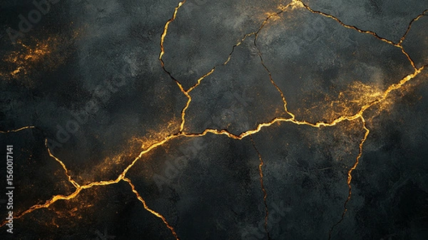 Fototapeta Dark stone with glittering cracks.
Rich texture of gold and charcoal.