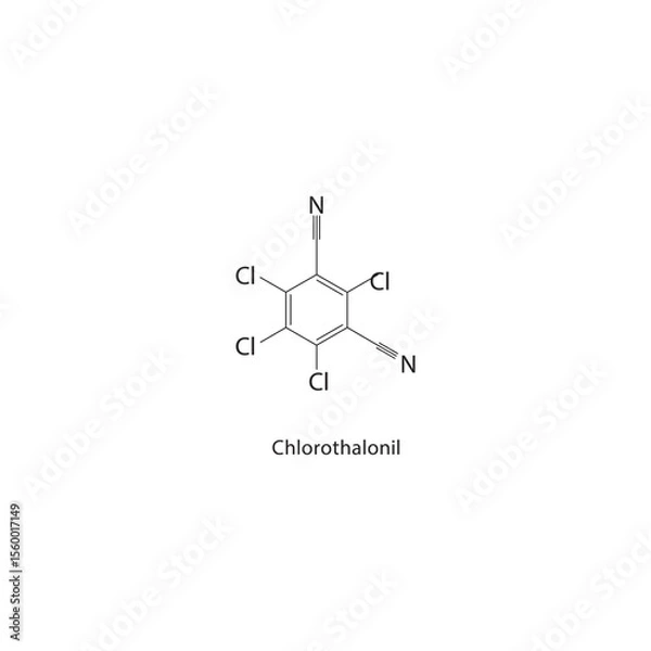 Fototapeta Chlorothalonil skeletal structure. Halogenated fungicide compound schematic illustration. Simple diagram, chemical formula.
