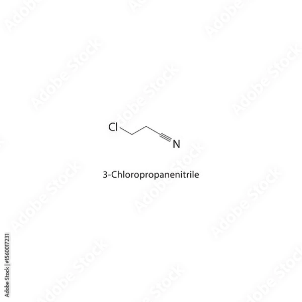 Fototapeta 3-Chloropropanenitrile skeletal structure. Halogenated nitrile compound schematic illustration. Simple diagram, chemical formula.