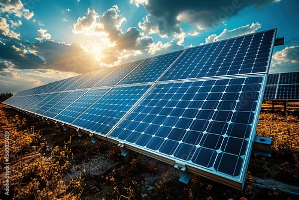 Obraz Solar panel on the roof of a private house, renewable alternative technology green energy.