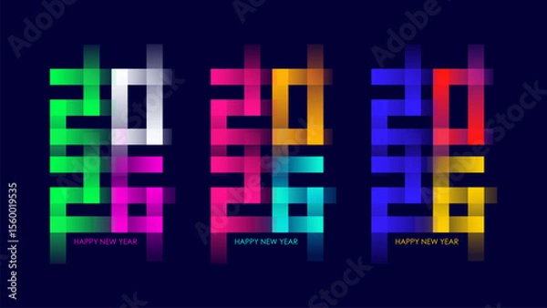 Fototapeta 2026 Happy New Year. Creative festive graphic design set. Bright color gradients. Vector illustration.