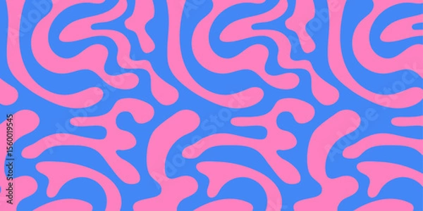 Obraz Abstract background pattern with colorful waves. Psychedelic groovy trippy y2k retro seamless pattern in blue and pink colors. Wavy and swirled brush strokes liquid background for packaging design
