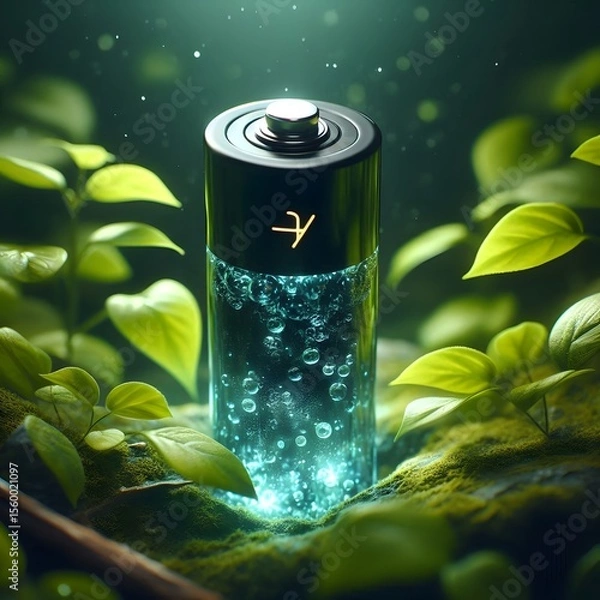 Obraz A black glowing battery closeup in nature ecology