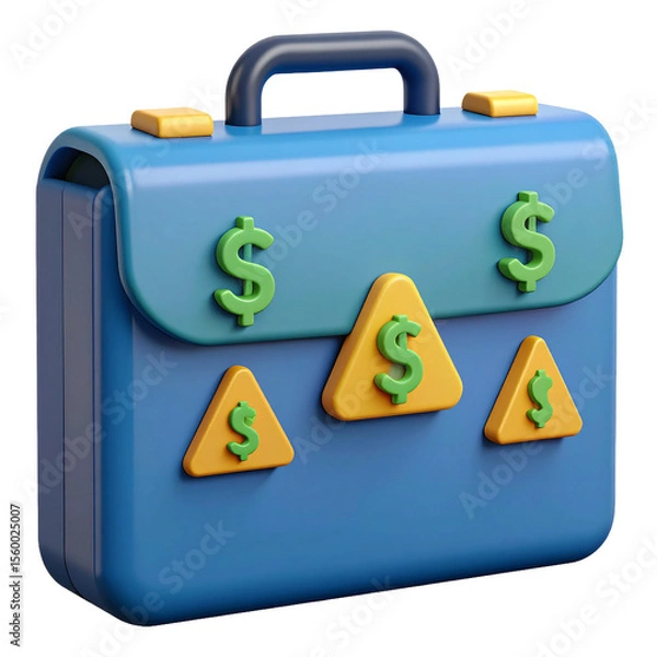 Fototapeta Business Portfolio: A vibrant illustration of a blue business portfolio adorned with dollar symbols, symbolizing financial opportunities and economic concepts.