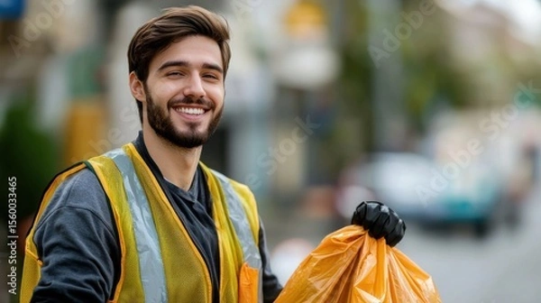 Fototapeta Smiling waste worker