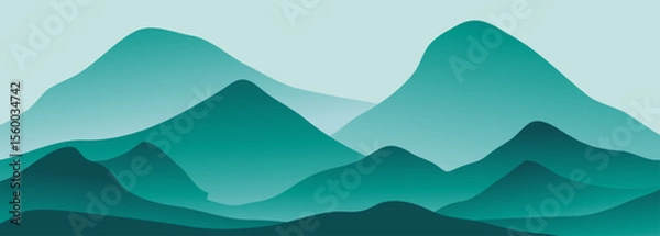 Obraz Mountain landscape background. creative minimalist modern art print. mountains, hills and forest. use for print art, poster, cover, banner