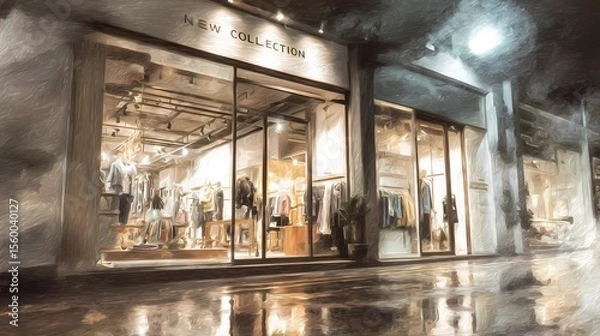 Obraz Blurred image of a shopping mall with clean white text “New Collection” promoting latest fashion updates or retail display.