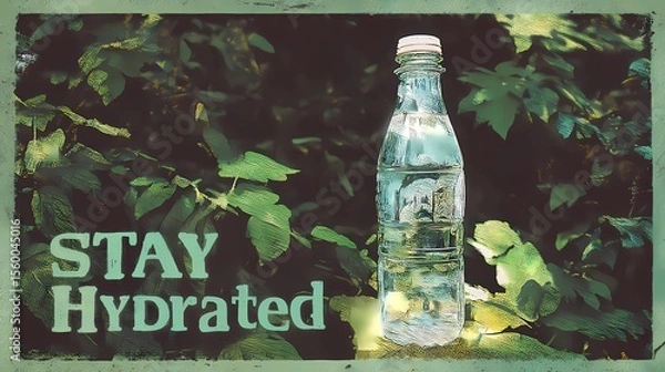 Obraz Clear water bottle visual with hydration message “Stay Hydrated” ideal for health campaigns, fitness tips, or wellness products.
