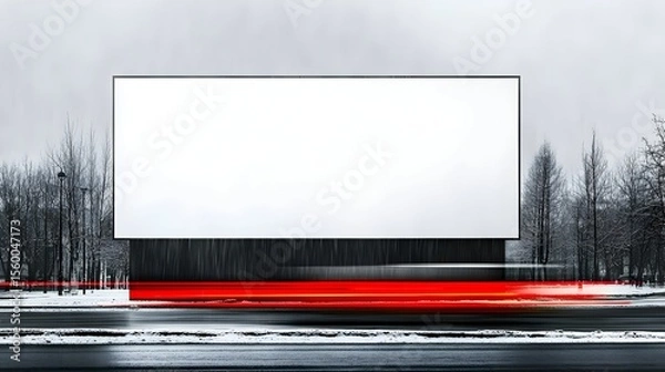 Obraz Blank billboard, winter road, city, traffic blur, advertisement