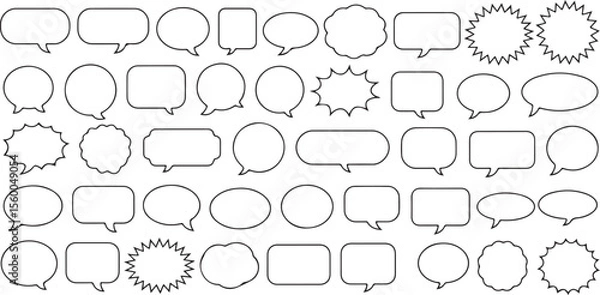 Fototapeta Collection of Black Outline Speech Bubbles in Various Shapes on White Background