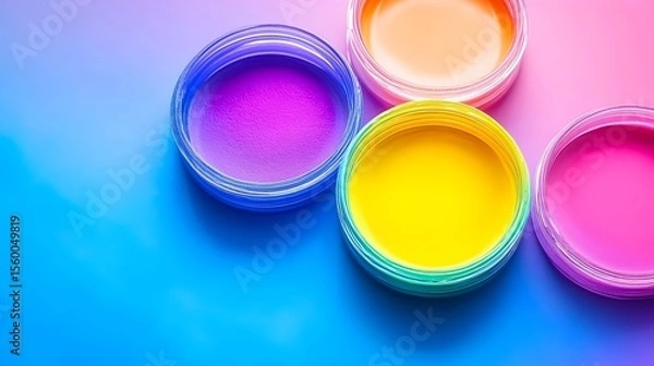 Fototapeta Colorful cosmetics jars on gradient background