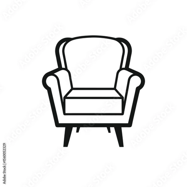Obraz Isolated icon of a stylish armchair with thin, clean stroke lines — elegant modern furniture design, black and white vector in Adobe Illustrator Artwork
