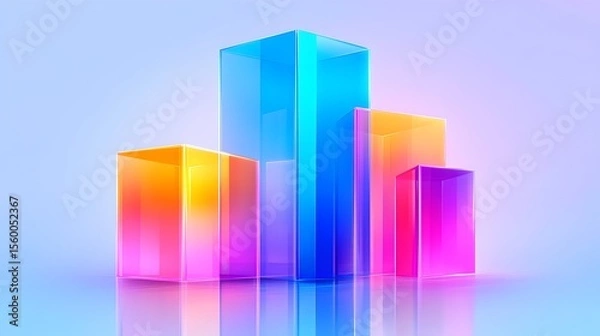 Fototapeta Vibrant glass bar chart, studio, growth, reflection
