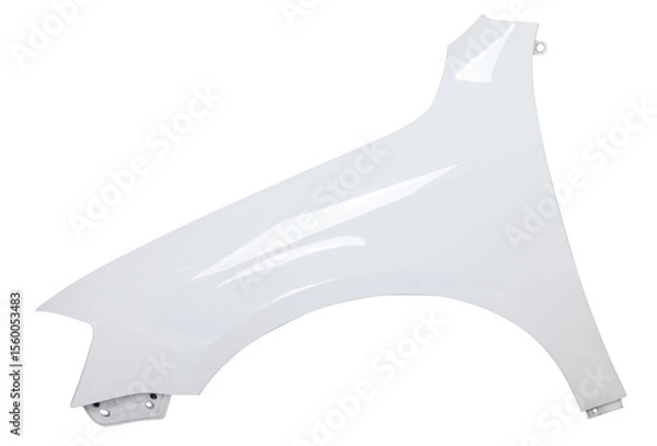 Fototapeta White plastic fender on a green chroma key isolated background in a photo studio for sale or replacement in a car service. Mudguard on auto-parsing for repair or a device to protect body from dirt.