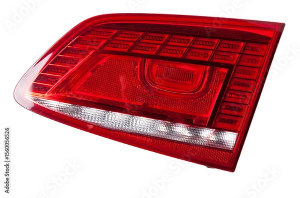 Fototapeta A taillight of a stop signal for a German auto - optical equipment of white and red color on a white isolated background. A spare part for repair and sale in a car service center.