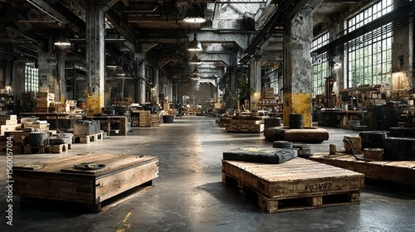 Obraz Industrial building site with metal framework, construction tools, and structural elements in progress --chaos 100  