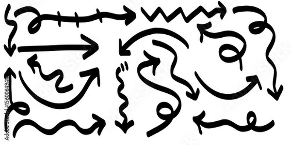 Fototapeta Hand drawn doodle arrows set doodle style on white background. Design element vector illustration