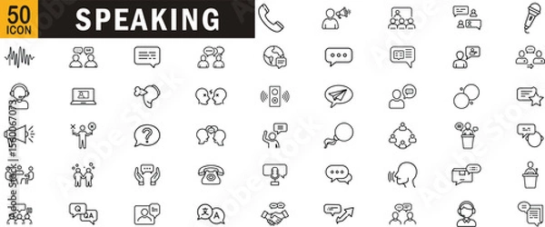 Obraz Speaking editable outline icon set. Communication, dialogue, public speaking, audio, discussion and more.
