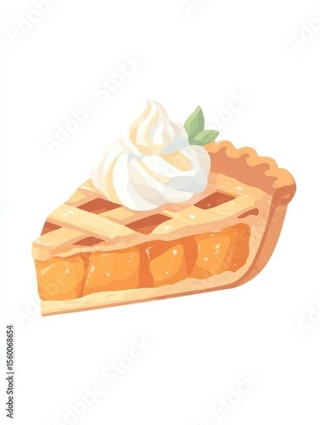Fototapeta A delightful slice of pie, golden crust, sweet filling, topped with creamy whipped topping and a garnish