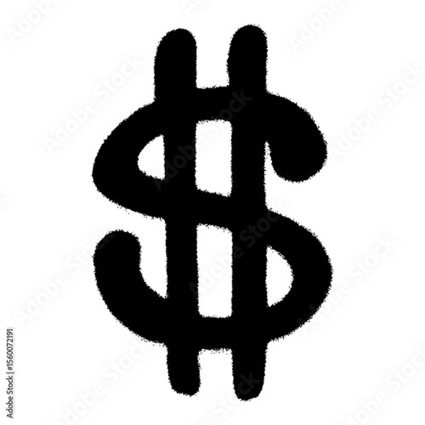 Fototapeta Black dollar sign graffiti icon with bold spray paint lines and drips. Urban street-style vector symbol of money and finance in hand-drawn look.  
