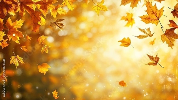 Fototapeta Autumn Background with Falling Yellow Maple Leaves