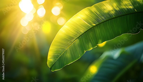 Fototapeta banana leaf nature fresh drop water generated by ai