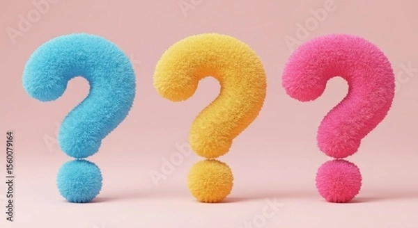 Fototapeta Fuzzy Colorful Question Marks on Solid Pink Background