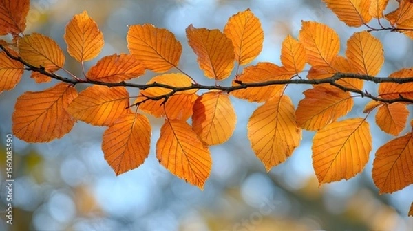 Fototapeta Autumn Leaves Turning Orange and Yellow on Beech Tree