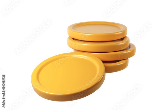 Fototapeta 3d finance rendering icon of a stack background, shiny gold coins leaning against a transparent of perfect for investment concept money