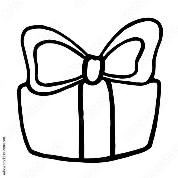 Fototapeta Vector image of gift box in line art style. Design element for Christmas, birthday, holidays. Основные RGB
