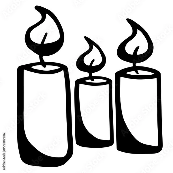 Fototapeta Vector image of burning candle in doodle style. Christmas or romantic design element. RGB