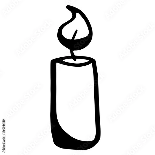 Fototapeta Vector image of burning candle in doodle style. Christmas or romantic design element. RGB