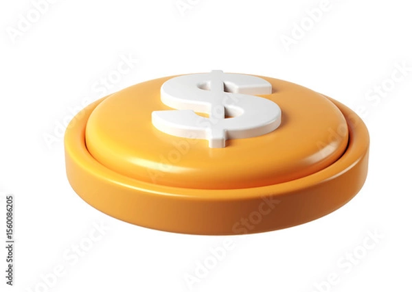 Fototapeta 3d money rendering icon of a large golden finance coin showing a white dollar sign, isolated on transparent background