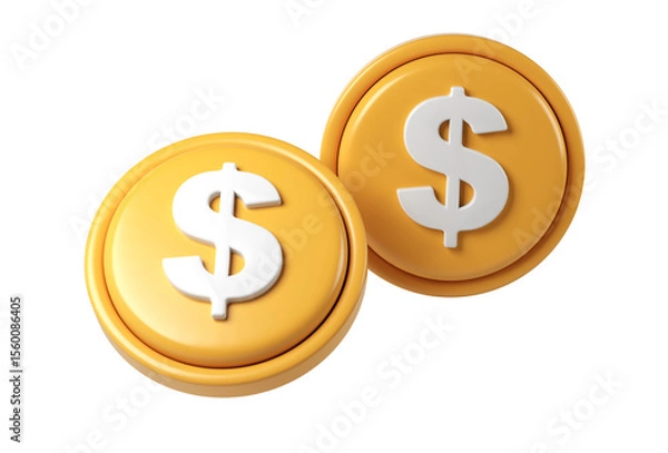 Fototapeta 3d render icon business gold coins with dollar money symbol Two on transparent background, perfect for financial and rotating payment projects