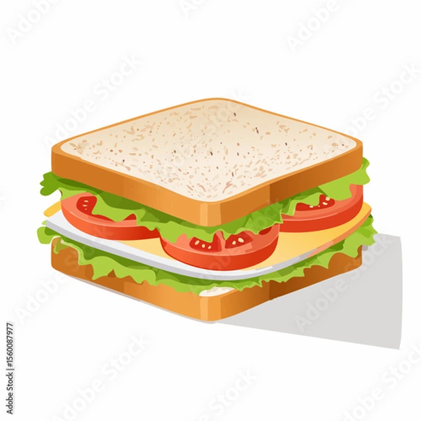 Fototapeta A delicious-looking sandwich filled with cheese, lettuce, and tomato slices.