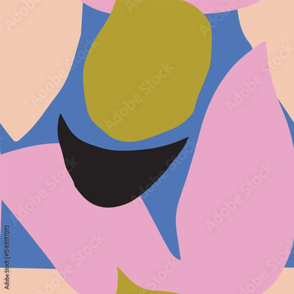 Fototapeta Seamless abstract pattern with bold organic shapes in modern collage style. Trendy, playful, and artistic seamless pattern in bright colors