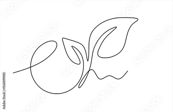 Obraz Self drawing of continuous one line draw plant logo Seedling gardening plants, sprouts. Editable stroke. Hand drawn one line vector. 