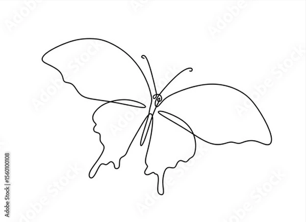 Obraz Butterfly in One continuous line drawing. Beautiful flying moth for wellbeing beauty or spa salon logo and divider concept in simple linear style. Hand drawn one line vector. Editable stroke	